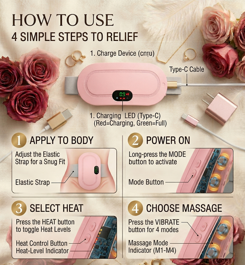 Lureava™ Comfort Heat Belt – Fast Relief for Cramps & Back Pain