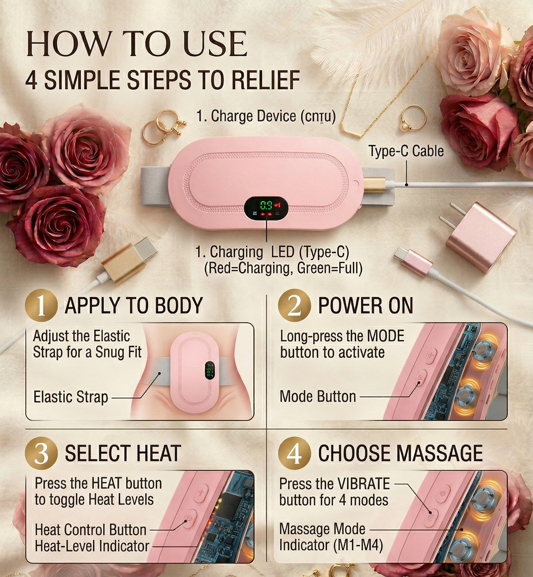 Lureava™ Comfort Heat Belt – Fast Relief for Cramps & Back Pain